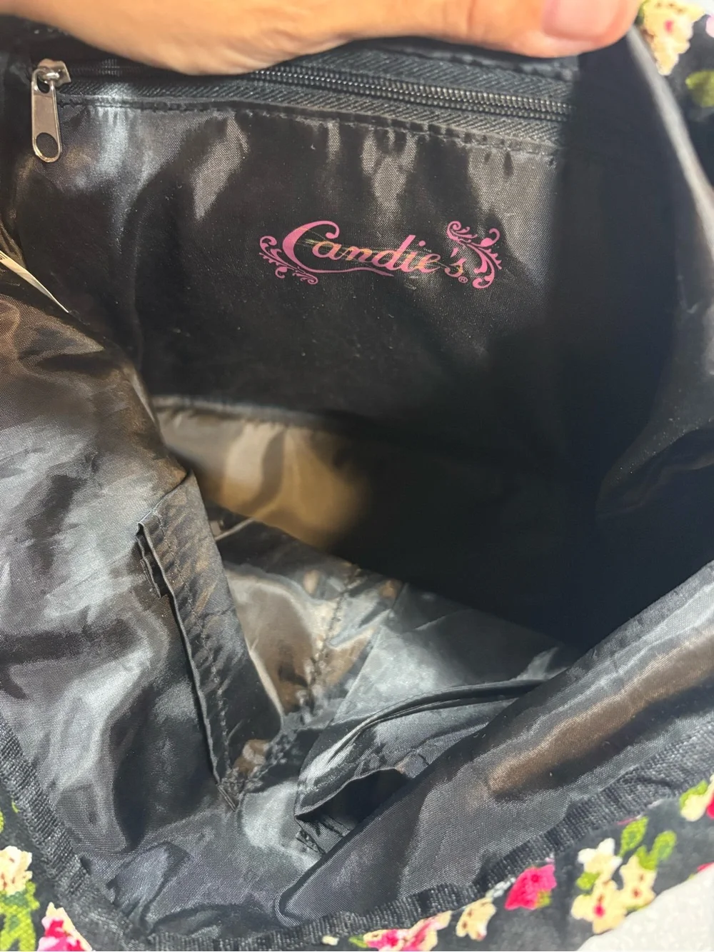 Candie's Black Floral Sequin Backpack with Pink & Cream Accents